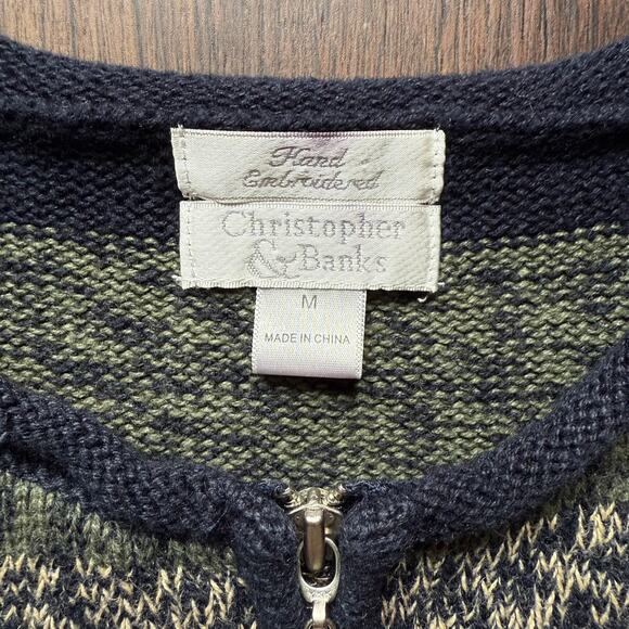 Christopher & Banks Vintage 2004 Hand Embroidered Stripe Cardigan Sweater M - Picture 10 of 12